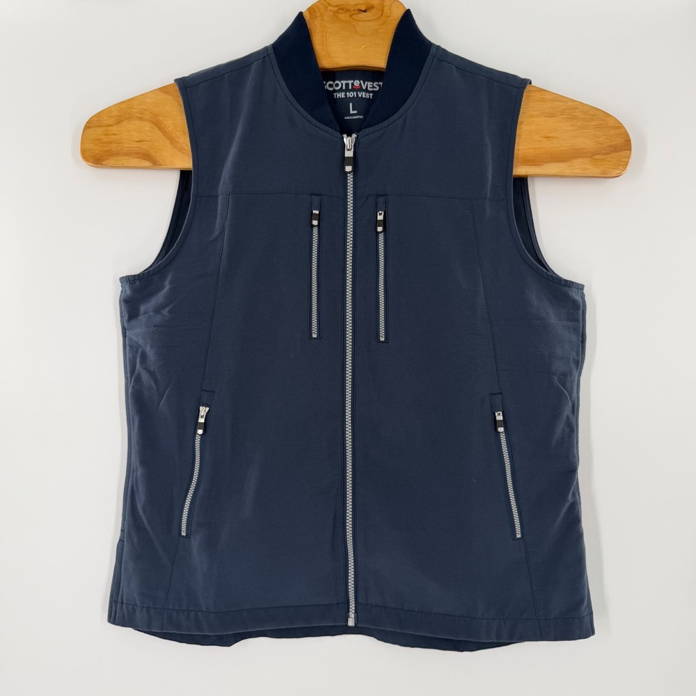 SCOTTeVEST The 101 Vest Mens Large Navy Blue 9 Pocket Travel Utility Tech Vest